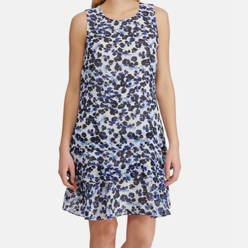 NWT Lauren Ralph Lauren Tiered-Ruffle Floral Dress Sz 14
